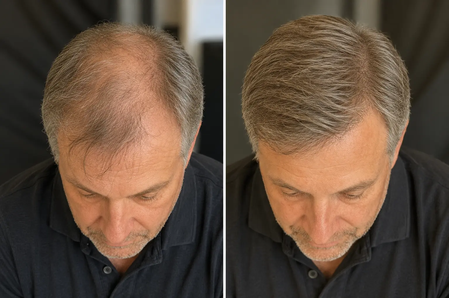 Day 0 vs Day 180 — female hairline and parting, six-month progression